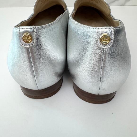 Cole Haan Womens Penny Loafer Shoes Size 9 Slip On Leather Metallic Silver - Picture 8 of 10